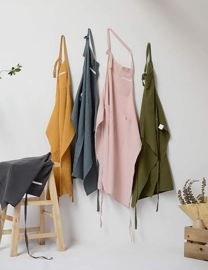 Adjustable Japan Nordic Style Soft Cotton Linen Apron with Four Pockets A Towel