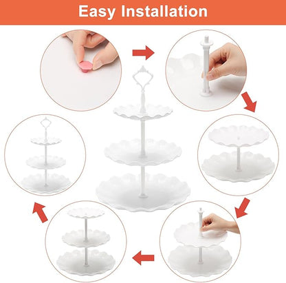 Coitak Plastic Cupcake Stands, 3 Tier Cupcake Stand, Dessert Tower Tray for Tea Party, Baby Shower and Wedding (2 Pack)