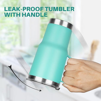 20 oz Tumbler with Handle, Stainless Steel Insulated Tumbler with Lid and Straw, Double Wall Vacuum Coffee Mug Tumbler, Insulated Coffee Thermal Cup for Cold and Hot (Mint Green)