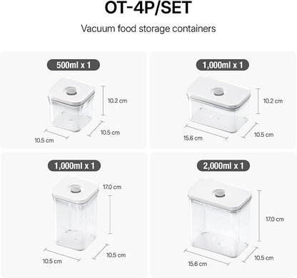 Premium Airtight Food Storage Containers 4-piece/Set, BPA Free, 100% Leak Proof, Keep food fresh up to 5 times longer than non-vacuum storage