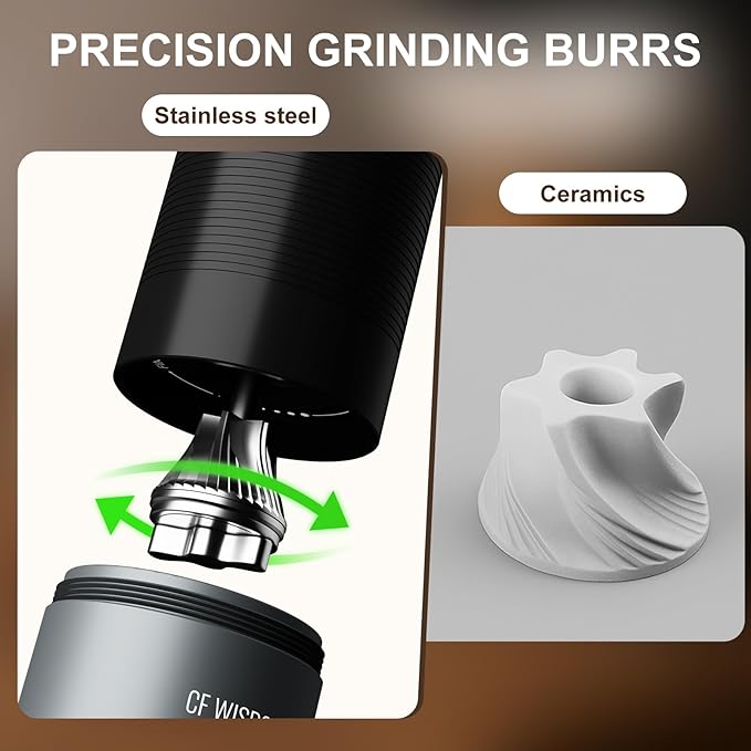 Portable Electric Coffee Grinder, Conical Burr Coffee Grinder – Dual Mode Manual & Electric Grinder Manual with Adjustable Grind Settings, Hand Bean Grinder for RV, Hiking, Office