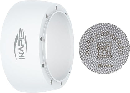 IKAPE Magnetic Dosing Funnel Set, 58MM Espresso Dosing Ring & Puck Screen Kit Compatible with 58MM Bottomless Portafilter - with 10 Small Magnet (White)