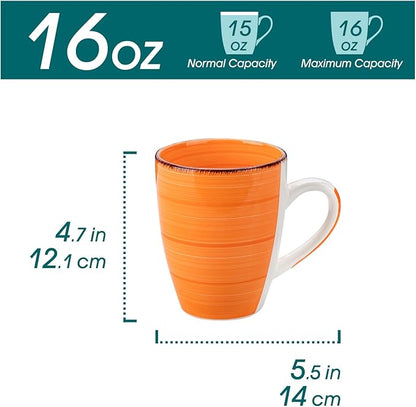 vancasso Bonita 16 Oz Large Coffee Mugs Set of 6, Ceramic Coffee Cups for Cappuccino, Latte, Tea, Cocoa, Warm Color