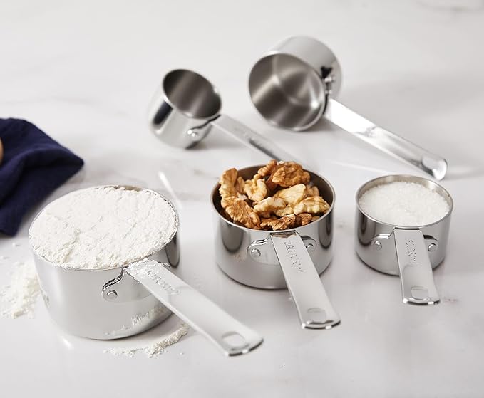 KEAWELL Premium 5-Piece Measuring Cups Set –1/4, 1/3, 1/2, 2/3, and 1 cup-18/10 Stainless Steel - Durable, Stackable, Dishwasher Safe – Nesting Design for Baking & Cooking (Silver, 5PC Measuring Cups)