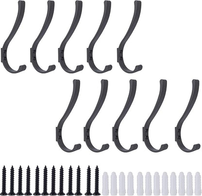10 Pack Hanging Coat Hooks Wall Mount, Coat Hanger Wall Hangers, Metal Hooks for Hanging Heavy Duty, Screw in Hooks for Hanging Towels, Clothes, Backpack, Hat, Bag, Jacket, Key, Robe, Backpack Grey
