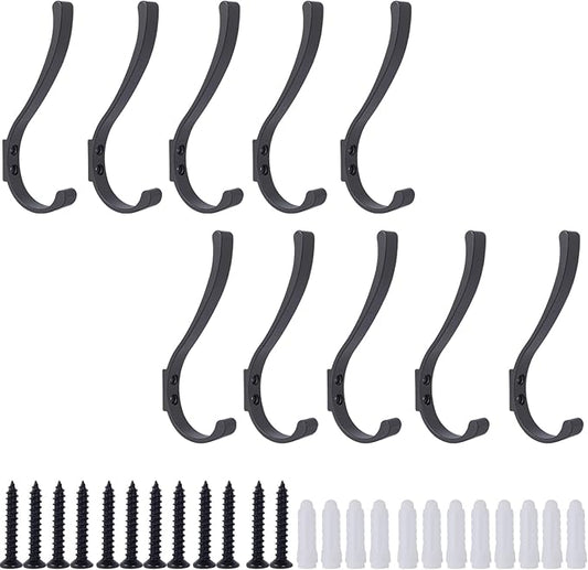 10 Pack Hanging Coat Hooks Wall Mount, Coat Hanger Wall Hangers, Metal Hooks for Hanging Heavy Duty, Screw in Hooks for Hanging Towels, Clothes, Backpack, Hat, Bag, Jacket, Key, Robe, Backpack Grey