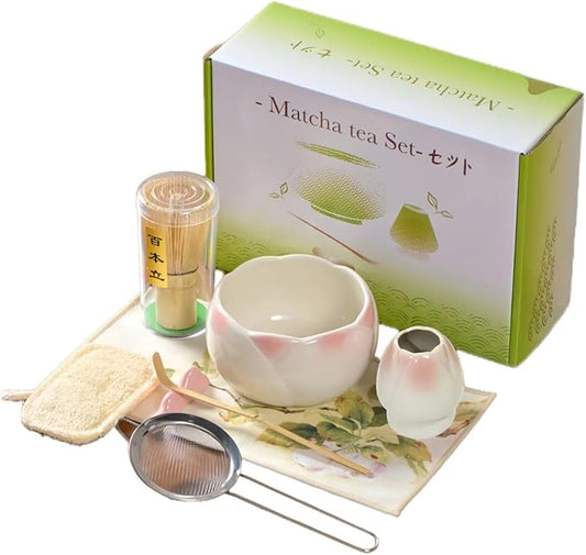 8 pieces Handmade Gift box set of ceramic matcha bowl, Japanese retro high appearance level tulip matcha bowl