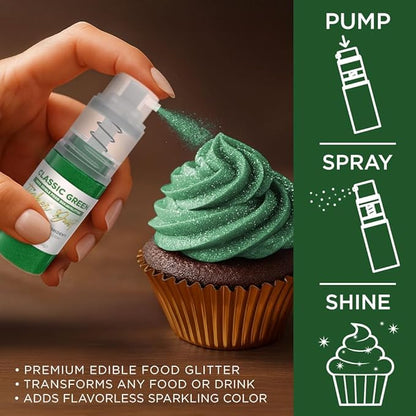 Bakell - Classic Green Tinker Dust (4g, 1x Mini Spray Pump) Edible Glitter for Food, Desserts, and Beverages!