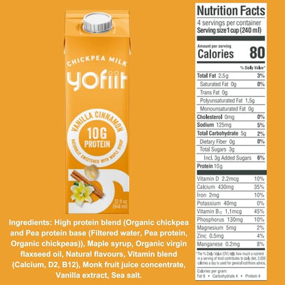 Yofiit Vanilla Cinnamon Plant Based Milk with Pea Protein and Flax - More Protein than Almond Milk - Non Dairy Coffee Creamer, Vegan & Shelf Stable | 10g Protein - 6 Pack