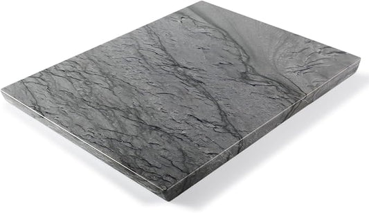 Koville Natural Marble Pastry Board for Kitchen, 16" x 12" Marble Tray Cutting & Charcuterie Board Slab for Countertop, Stone Cheese Resistant Pastry Tray, Rectangular Serving & Chopping Slab - Dark