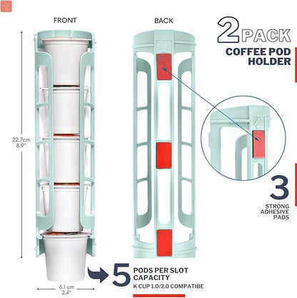 STORAGENIE K Cup Holder for Keurig, Coffee pod Storage, Side Mount | Wall Mount, Perfect for Small Counters (2 Rows/For 10 K Cups, OASIS BLUE)