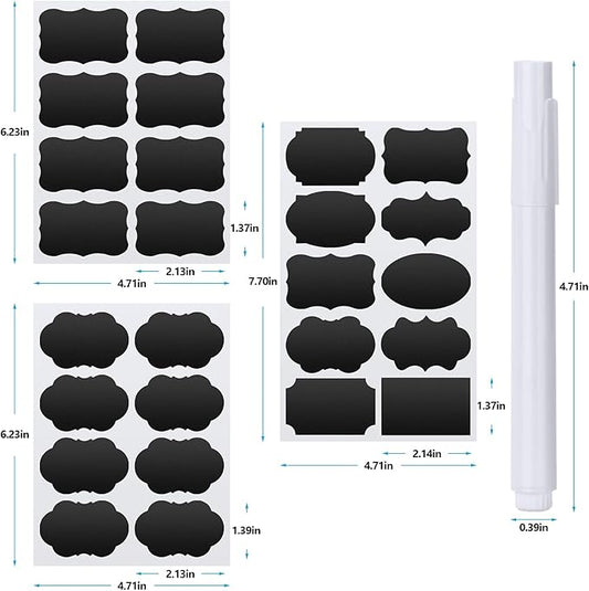 Chalkboard Labels - 180pcs Waterproof Reusable Blackboard Stickers with 2 Free Erasable White Chalk Marker, Mini Decorative Chalk Labels for Jars Containers Kitchen Home Pantry Office