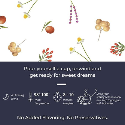 Tily Tea Evening Calm Herbal Tea - Nighttime Tea with Chamomile and Lavender - Caffeine Free - 10 Plastic-Free Teabags
