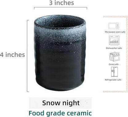 Stoneware Coffee Bar Utensil Holder Tea & Coffee Spoon & Stirrer Holder for Stir Stick Straw Teaspoon Holder Spoon Cup Small Utensil Jar (Snow night)