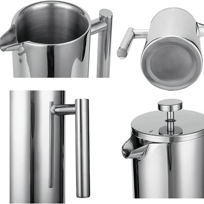 French Press Coffee Maker,Stainless Steel Double Wall Insulated Coffee Press 34 oz,4-8 Cups, Portable Hot Cold Brew Teapot Cafetera for Coffee Bar Accessories Kitchen Camping (White,34oz)