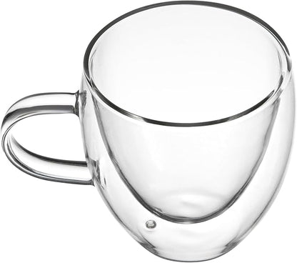 Restaurantware-Forma Professional 5.1 Ounce Glass Coffee Cups, 2 Insulated Coffee Cups With Handle - Dishwashable, Reusable, Clear Double Wall Beverage Tumblers, Freezable, For Hot Or Cold Beverages