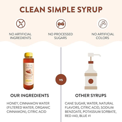 Cinnamon Honey Simple Syrup for Coffee, Cocktails, Tea, Matcha - Clean Simple Syrup with Real Cinnamon & Honey - 13.5 oz