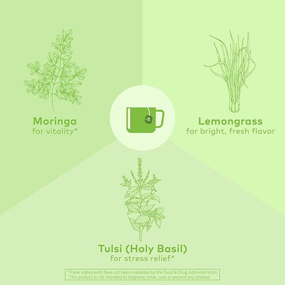 ORGANIC INDIA Tulsi Moringa Tea Bags- Holy Basil, Lemongrass, Moringa Leaves, Calming Immune Support Tea, USDA Organic, Caffeine Free- 18 Bags, 3 Pack