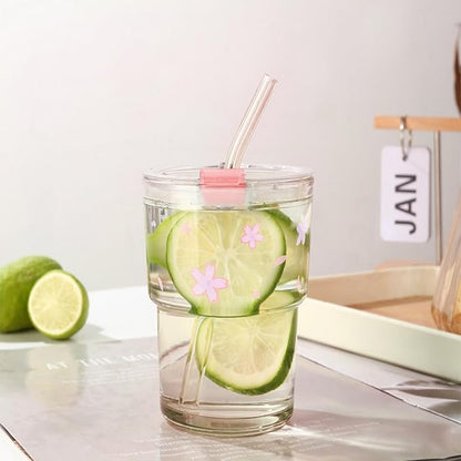 Iced Coffee Cup, 15Oz/450ml With Lids and Straws, Thick Wall Glass Mug for Tea Water, Cute Tumbler Gifts (Pink)