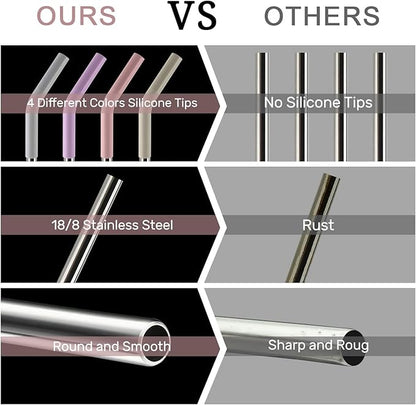 Replacement Straws for 40oz Tumblers,Metal Straws Reusable Compatible with Stanley 40oz Cup, 40 oz Tumbler Straw,4 Pack 12" Extra Long Stainless Steel Straws with Silicone Tips and Cleaner Brush