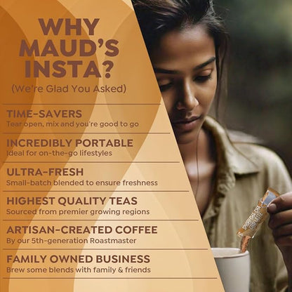 Maud's Spiced Chai Tea Latte Instant Packets, 16 ct, 100% Gourmet Blended Tea Leaves, Instant Hot or Iced Chai Tea Latte - Just add water