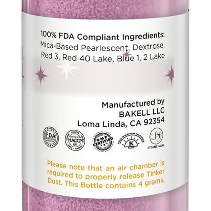 Bakell - Pink Rose Tinker Dust (4g, 1x Mini Spray Pump) Edible Glitter for Food, Desserts, and Beverages!
