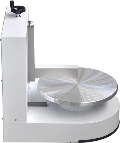 Semi Automatic Birthday Cake Smoothing Coating Machine, AC110V 6-14in Cake Cream Spreading Machine, Cakes Decorating Cream Coating Machine Turntable with Graduated Scraper, Baking Supplies (White)