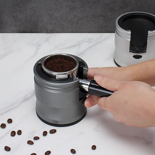 Espresso Tamping Station, Coffee Portafilter Holder, Aluminum Alloy Stand Fit for Most 51mm, 53mm, 54mm and 58mm Portafilter (Round, Grey)