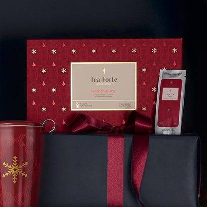 Tea Forte Warming Joy Hoilday Premium Single Steeps Loose Leaf Tea Gift Set Sampler, 15 Count 3 of Each Assorted Blends, Pre-Portioned Single Serve Pouches, Steeps 12 oz