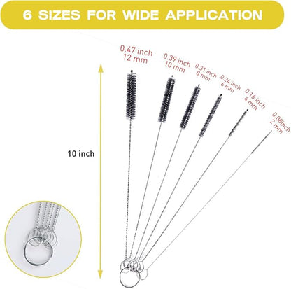 Straw Cleaner Brush Set,6 Piece Long Drinking Straws Cleaning Brush Pipe Tube Tiny Brushes 10-inch,Black