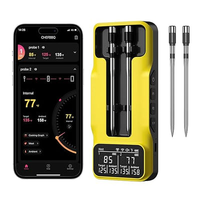 800FT Smart Wireless Meat Thermometer with Digital Meat Probe, Bluetooth Meat Thermometer with App Host Control for Barbecue, Outdoor Grilling, Oven & Smoker (Two*Probe-04)