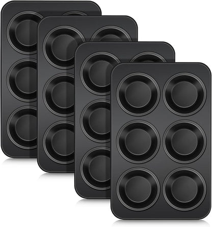TeamFar Muffin Pan Set of 4, 6 Cup Muffin Tin Cupcake Pan Tray with Nonstick Coating and Stainless Steel Core, for Home/Kitchen Baking, Healthy & Heatproof, Release Easily & Easy Clean