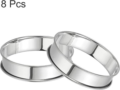 HARFINGTON 8pcs Crumpet Rings 3.94" Nonstick Round Cake Ring Stainless Steel Double Rolled English Pastry Rings for Kitchen Baking Crumpet Dessert, Silver