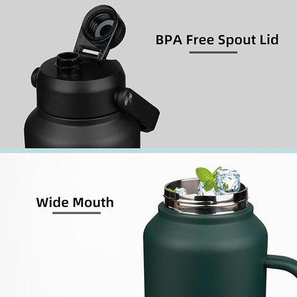 BJPKPK 64oz Insulated Water Bottle with Handle, Large Dishwasher Safe Half Gallon Water Bottle, BPA Free Water Jug, Wide Mouth Metal Water Bottle with Anti-slip Bottom, Keep Cold & Hot, Black