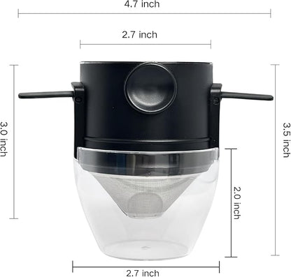 Stainless Steel Pour Over Coffee Dripper with Food-Grade PP Cup – Foldable, Reusable Filter for 1–2 Cups – Paperless, Portable & Easy to Clean – Perfect for Travel Camping Office