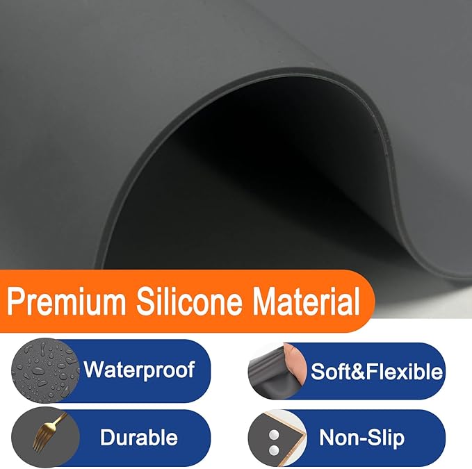 35.4''x23.6''(90cmx60cm) Extra Large Silicone Mat for Kitchen Counter, Heat Resistant Countertop Protector, Non-Slip Waterproof Kitchen Island Mat, Easy to Clean, Dark Gray