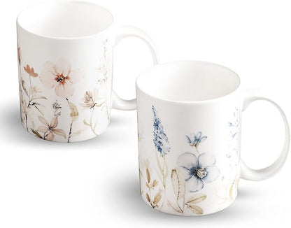 Maison d' Hermine Coffee Mug with Handles Fine Bone China Mugs Pack of Two Tea Cups for Hot Beverages Cappuccino Latte Home Restaurant Office Perfect for Gift (Ice Florals, 15 Ounce)
