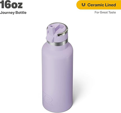 RTIC 16oz Journey Bottle Metal Stainless Steel Vacuum Insulated, BPA Free, Reusable, for Water, Hot and Cold Drinks, Travel, Sports, Camping, Dusty Lilac