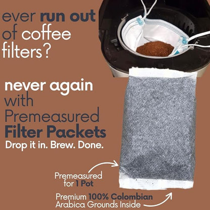 Ground Flavored Coffee In Filter Packs | Medium Roast Low Acid Mold Free Pouches | Sampler Packets | Salted Caramel Gourmet Powder Bags for 10-12 Cup Drip Maker | Highest Rated Individual Premeasured Coffee