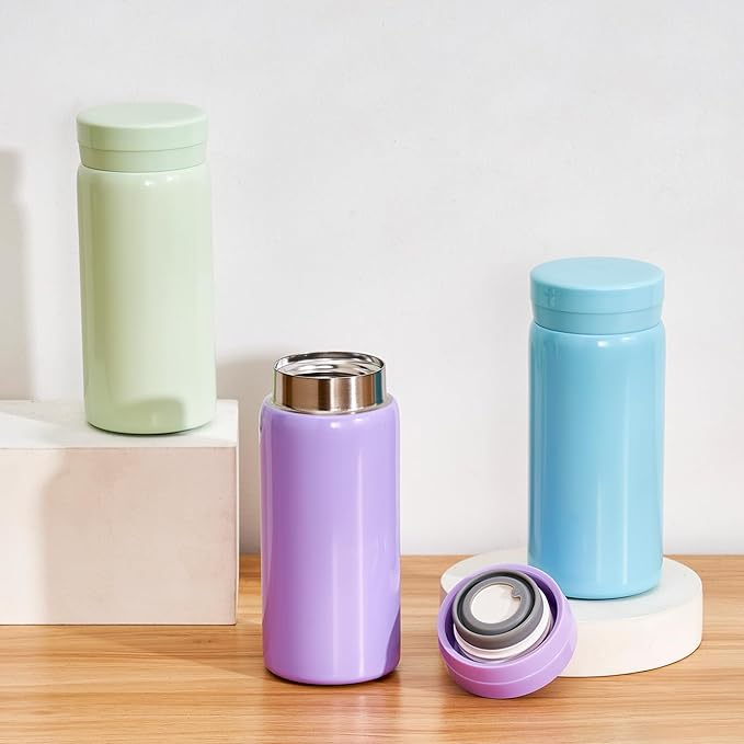 Mini Thermos Cute Water Bottle - 7 oz Tiny Insulated Vacuum 18/10 Stainless Steel Small Flask - Leak Proof & Spill Proof & Keeps Cold and Hot for Drink, Coffee, Tea-6PC