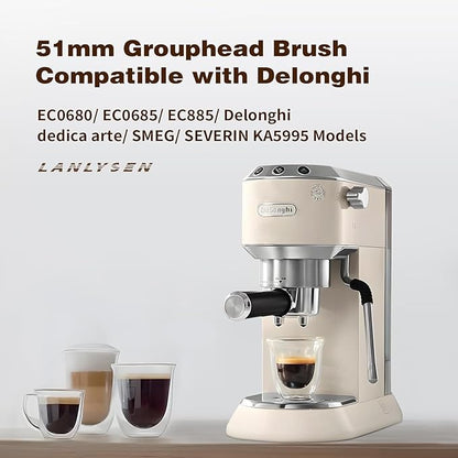 51mm Espresso Coffee Machine Electric Cleaning Brush Espresso Machine Cleaning Brush 360° Totally Enclosed Cleaning for 3 EARS 51MM Delonghi Dedica Style Series EC680 and EC685, SMEG ECF01