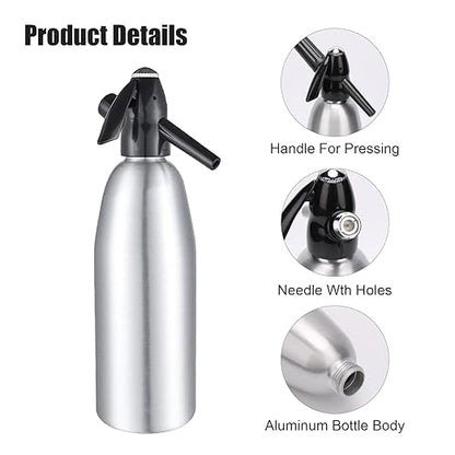 AstraLoom Soda Siphon,1L Portable Nostalgic Seltzer Water Maker Kit, Aluminum Sparkling Water Maker for Carbonated Drinks/Juices/Cocktails, Use 8 gram CO2 Cartridges (Not Included) (Silver)