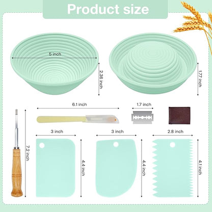 Silicone Banneton, Sourdough Bread Baskets (Set of 6, 5 Inch), Round Proofing Bread Bowls with Starter Kit, Bread Making Baking Supplies