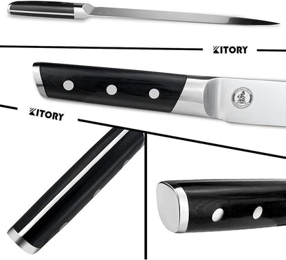 Kitory Slicing Carving Knife -Meat Cutting and BBQ Knife - 12" Brisket Knife for Turkey -Forged German High Carbon Steel- Ergonomic PakkaWood Mirror Finish Handle Design, 2025 Grilling Gifts for Men