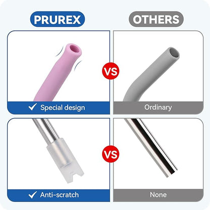 Reusable Metal Straws with Silicone Tip for Stanley 30oz,Stainless Steel Drinking Straws for 30oz Tumbler,3 Straight Tubes & 6 Tips& 1 Cleanr Brush (Rose Quartz)