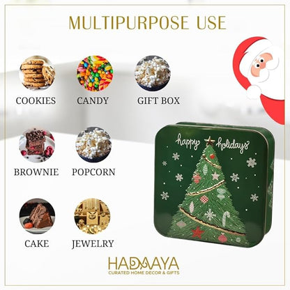 Metal Christmas Cookie Tins with Lids, 12 Pack Green Square Holiday Storage Containers, Durable & Stylish Storage Solution For Gift Giving, Cake, Candy & More
