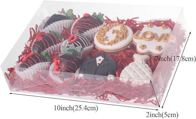 RomanticBaking 20PCS 10x7x2 inches Clear Strawberry Boxes Cookie Boxes Bakery Boxes Macaron Boxes Gift Boxes Treat Boxes for Party Favors