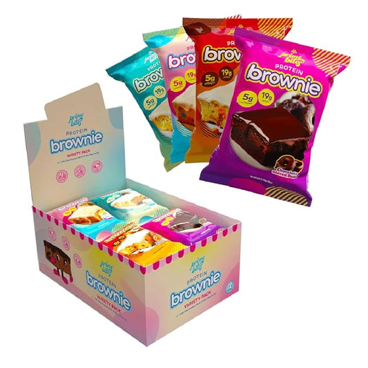 Prime Bites Protein Brownie from Alpha Prime Supplements | High Protein, Collagen Fortified Low Sugar Treat | Delicious Snack | 12 Bars per Box (Variety Pack)