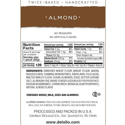 DeLallo Almond Biscotti, (4 Pack), Authentic Italian Recipe, Golden Brown Twice Baked Cookies, Kosher, Non-GMO, All Natural Italian Biscuits Made in Small Batches, Nutty Warm Flavor