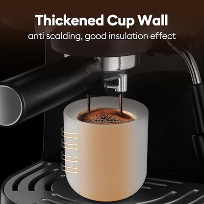 A set of 2 matte white ceramic espresso cups, thickened cup walls, slanted mouth design, each with a capacity of 3 ounces, hand washable only